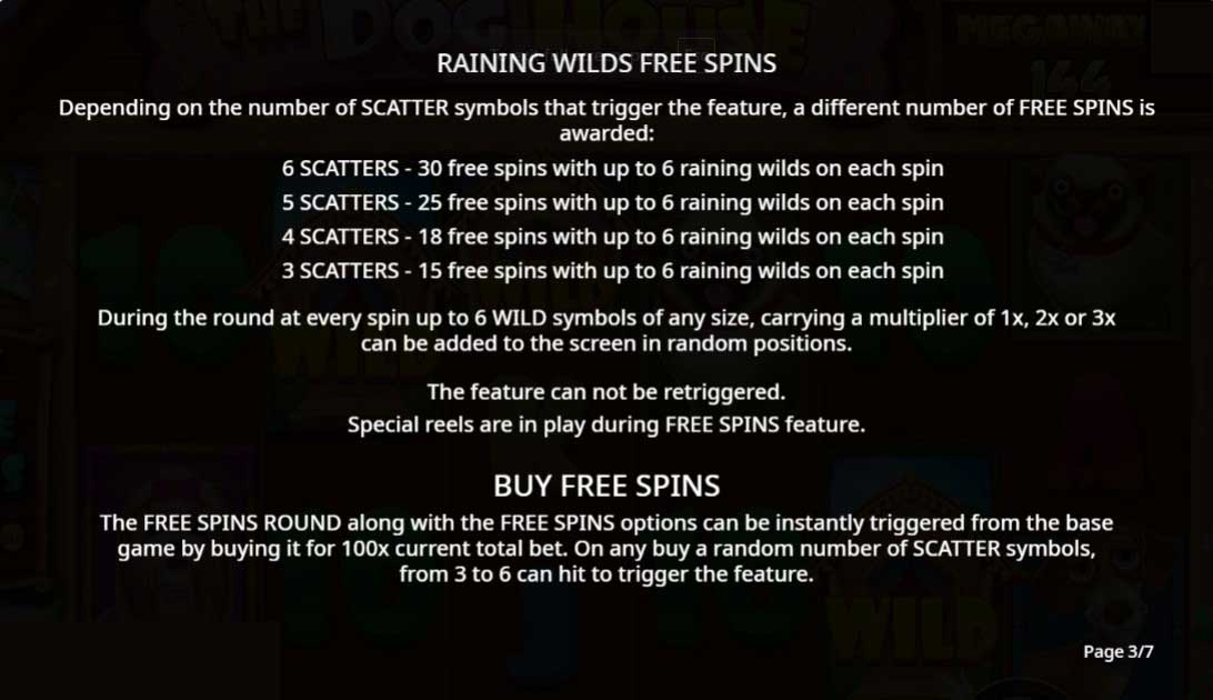 The Dog House Megaways slot game raining wilds and buy free spins